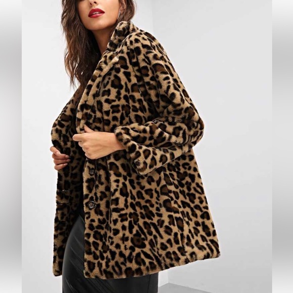 Leopard Print Faux Fur Jacket Coat Animal S-L - Picture 2 of 6
